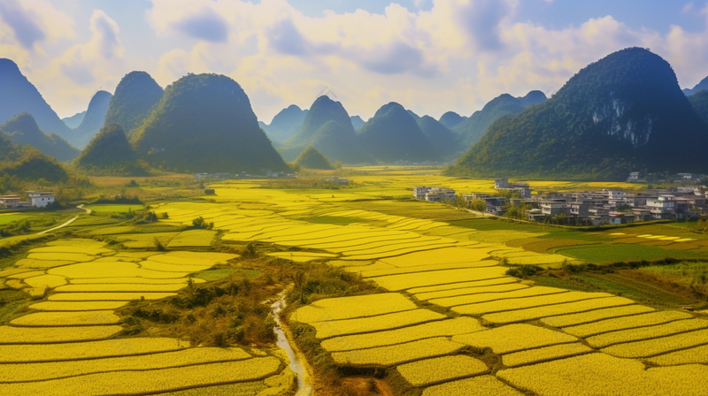 连绵不绝的黄色的油菜花田风景优美自然风光,高清,摄影图,摄影图片,图片大全,摄影图免费下载